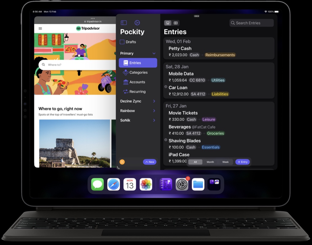 Pockity running on iPadOS in Stage Manager Mode