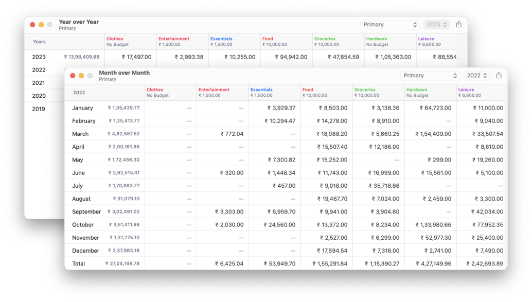 Pockity for macOS\’ UI showing the bulk editing menu options for changing the account on three entries.