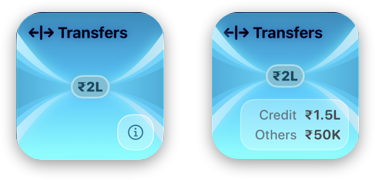 Two states of the transfers widget: standard, and expanded. The standard state shows a simple information button, while the expanded state shows a breakdown between credit transfers and others.